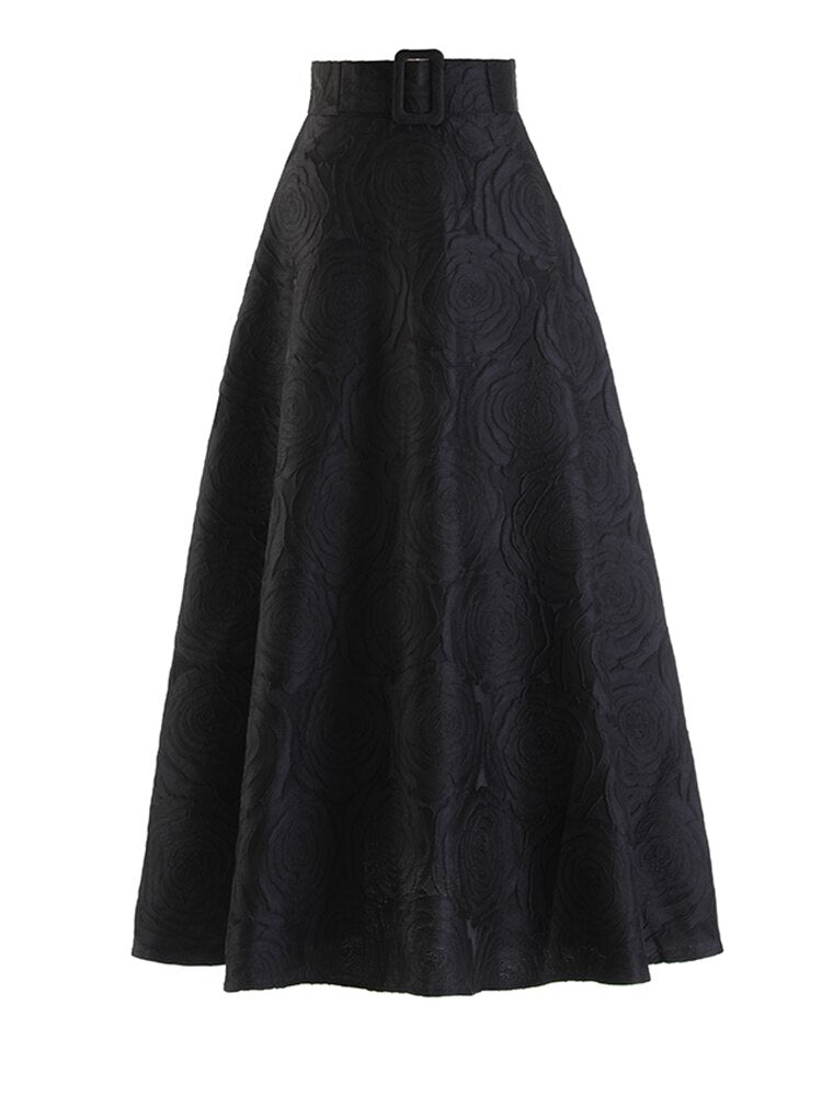 High Waist Jacquard Flower Skirt - Whiicka