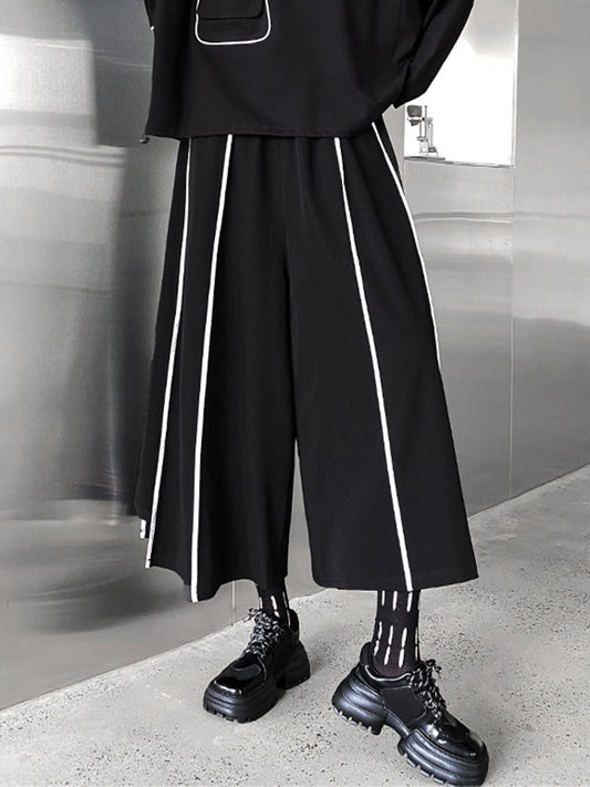 Black Striped Long Wide Leg Pants - Whiicka