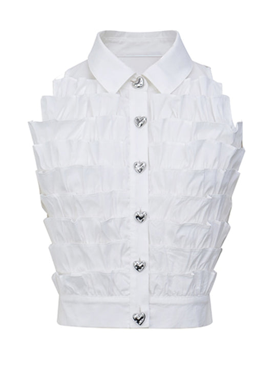 Lapel Sleeveless Ruffles Blouse - Whiicka