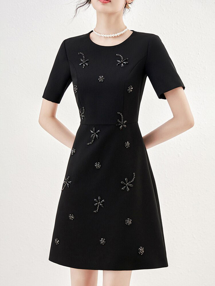 Short Sleeve Spliced Diamonds Dress - Whiicka