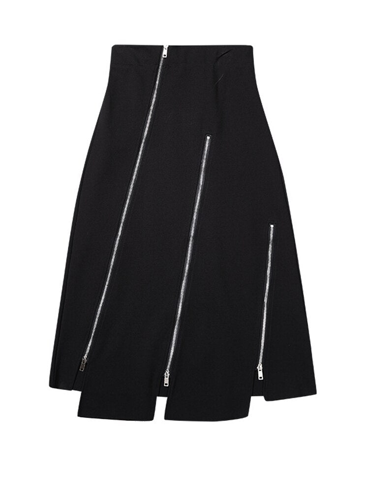 Zipper Irregular Design Half-body Skirt - Whiicka