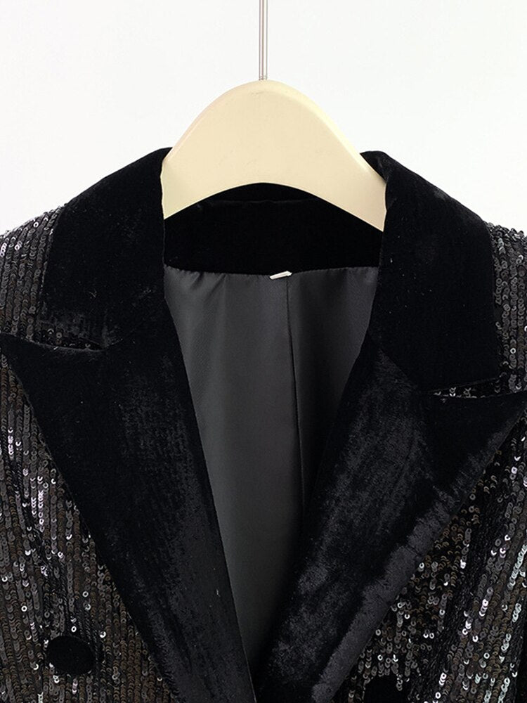 Double Row Buckle Sequins Blazer - Whiicka