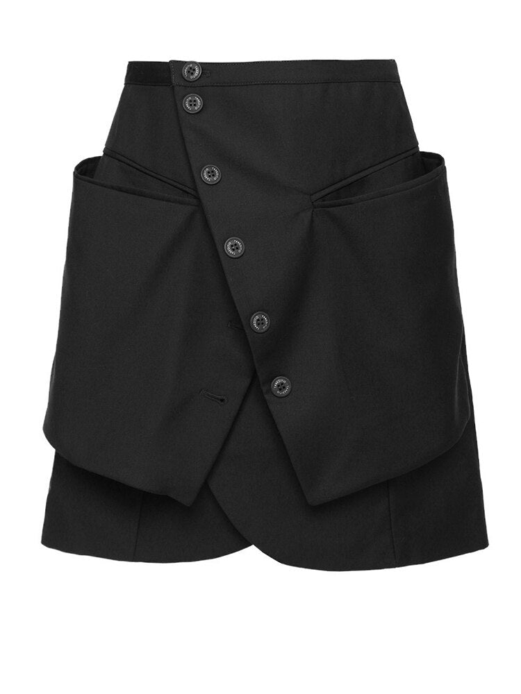 Irregular Pockets Button Mini Skirt - Whiicka