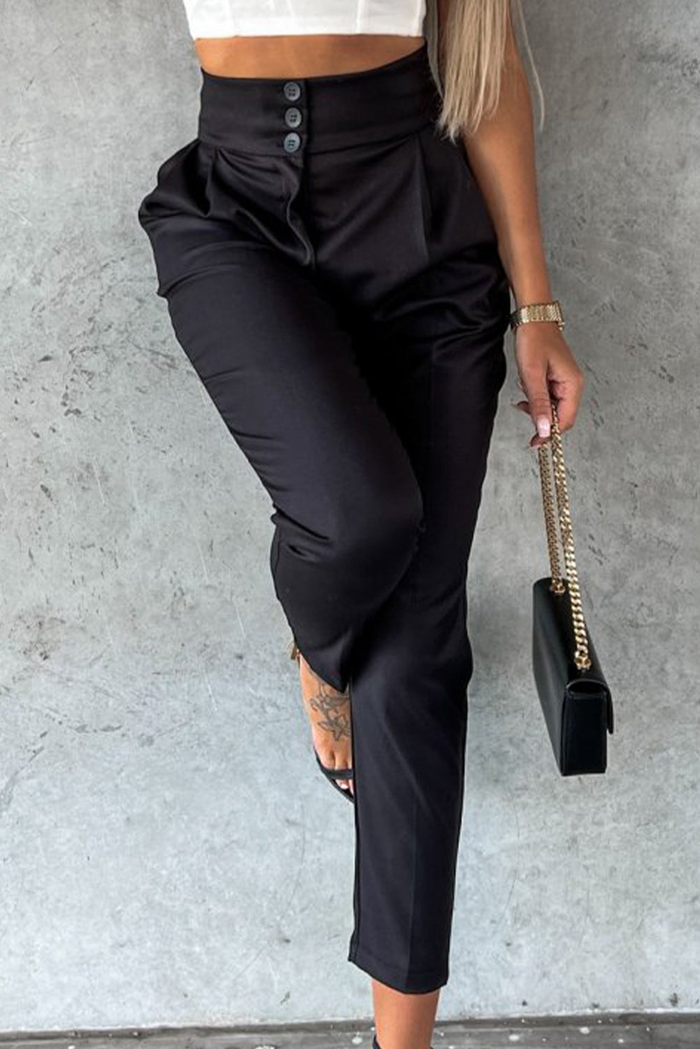 Black High Waist Wide Waistband Pants