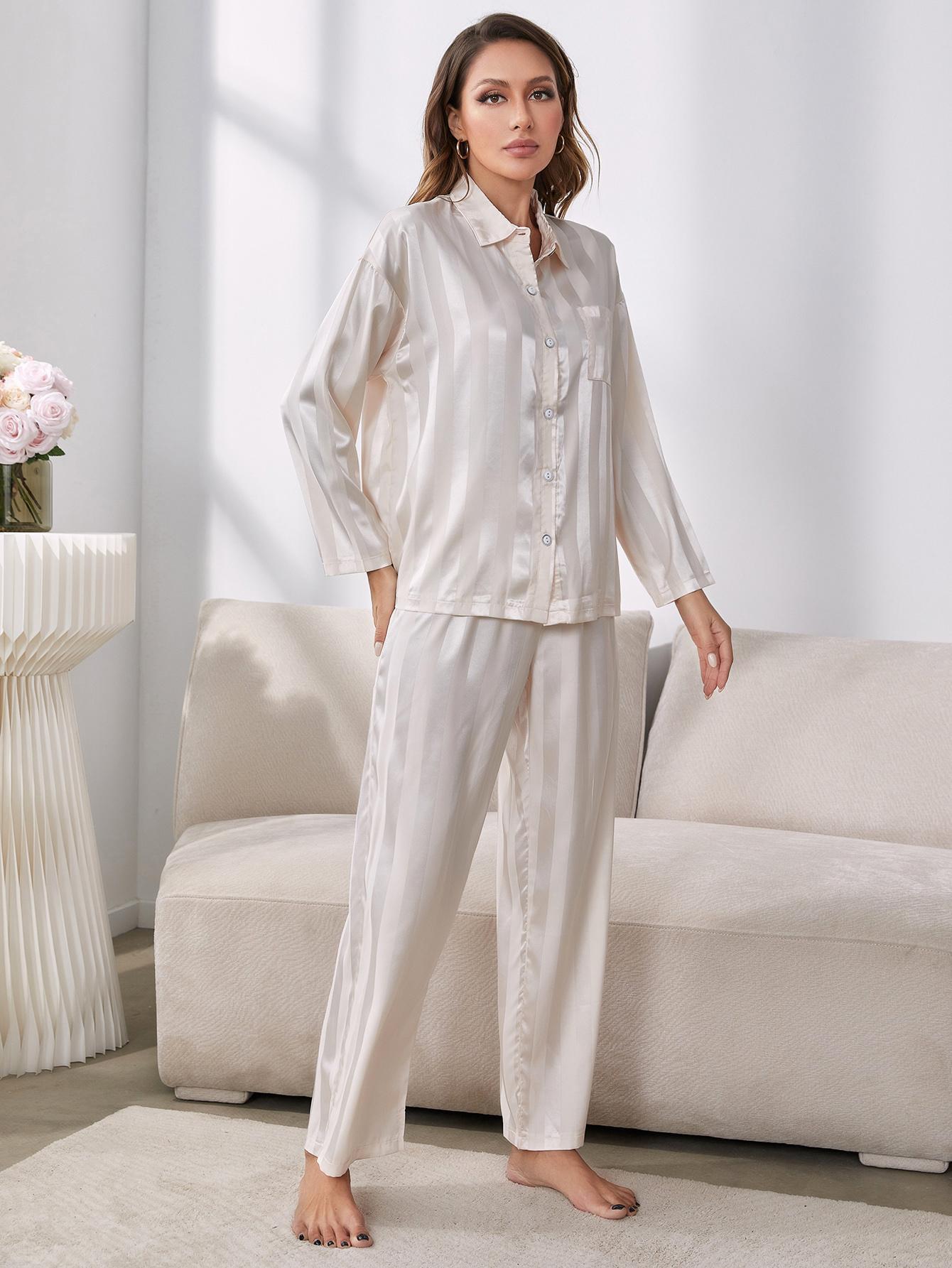 White Button-Up Shirt and Pants Pajama Set