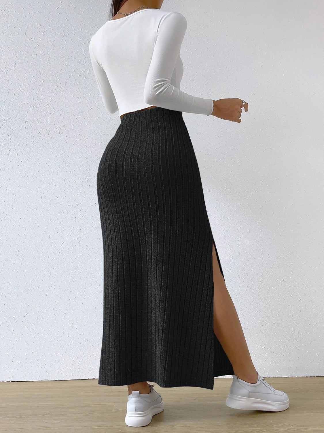 Black Slit High Waist Skirt