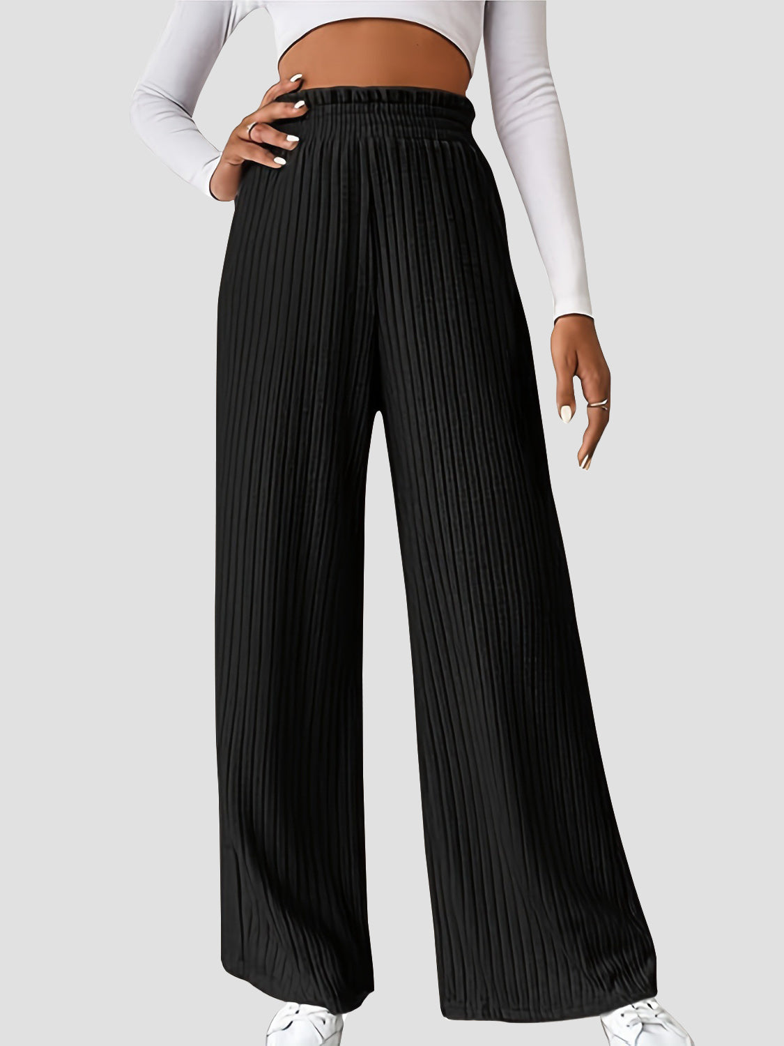 Black Ribbed High Waist Pants