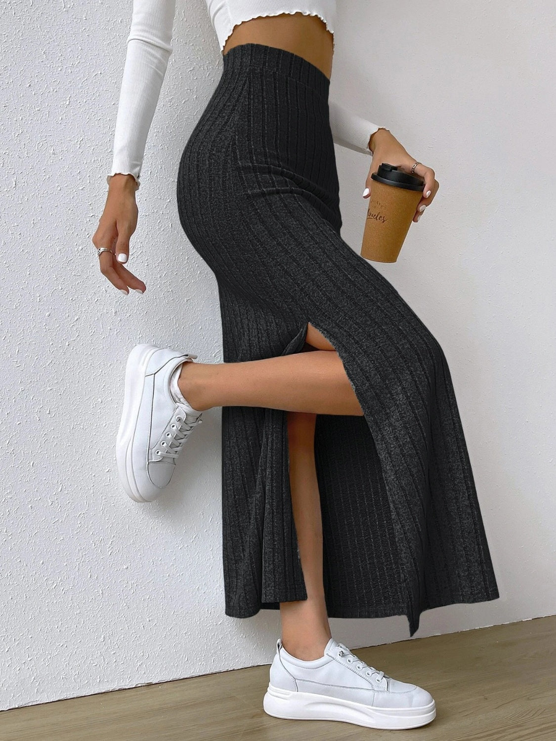 Black Slit High Waist Skirt