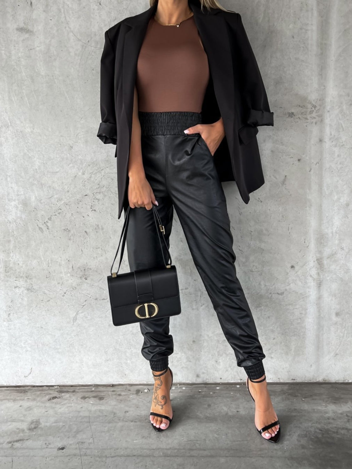 Black Smocked High Waist Pants with Pockets