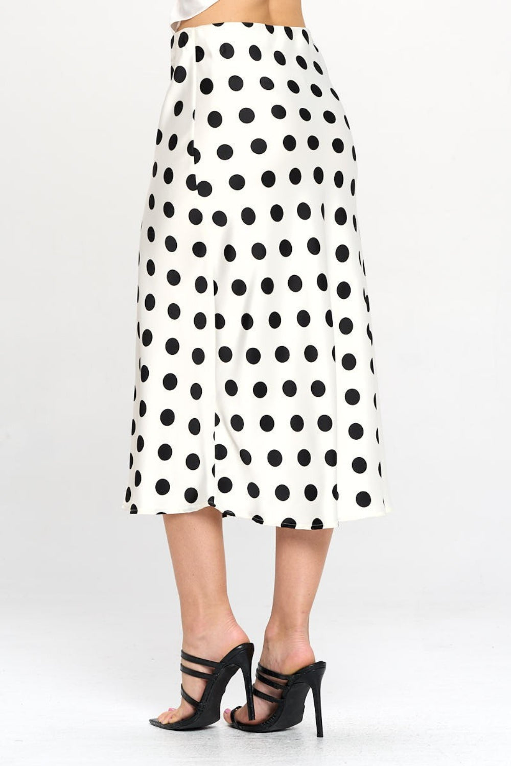 Polka Dot Satin Midi Skirt