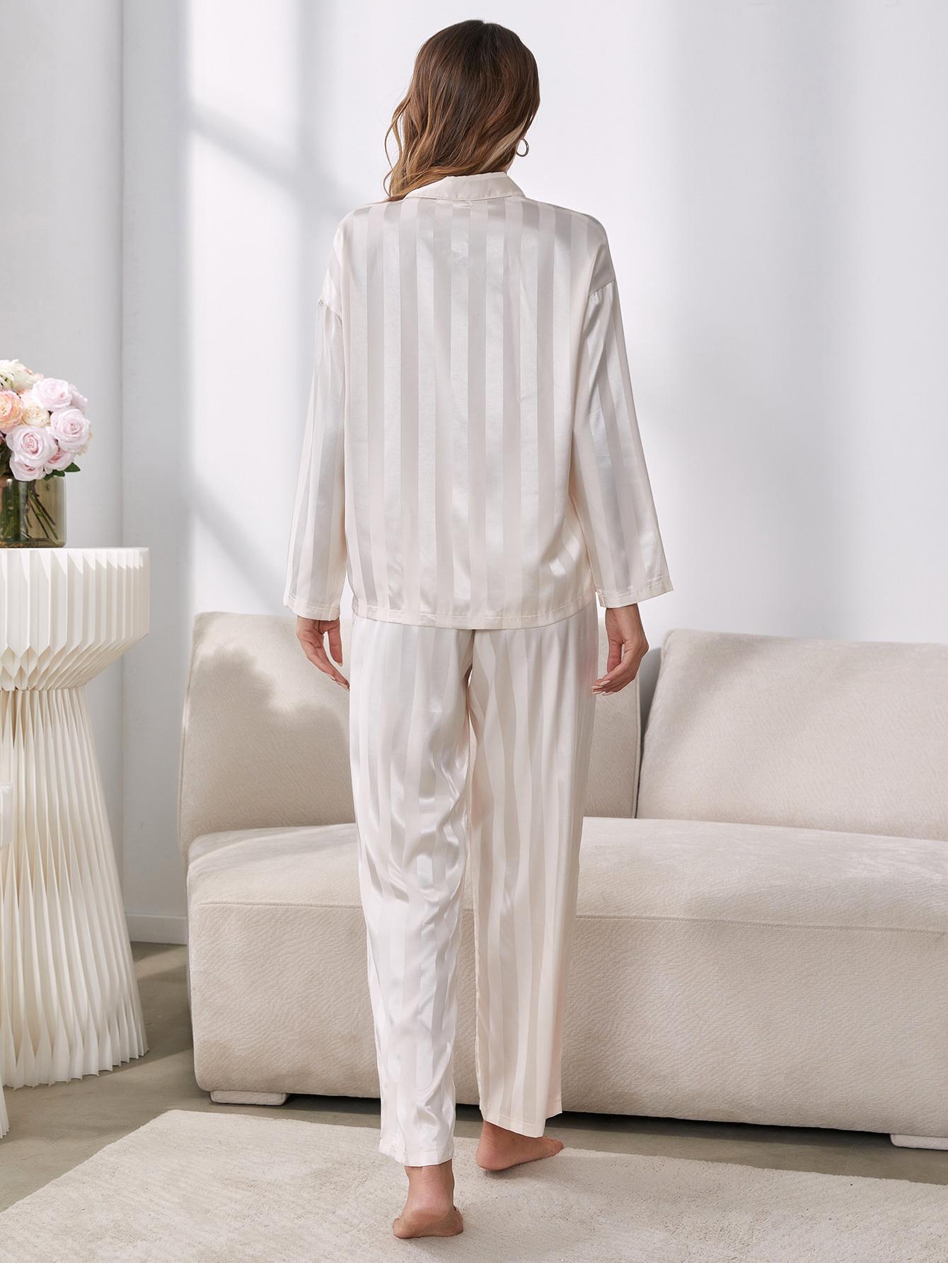 White Button-Up Shirt and Pants Pajama Set