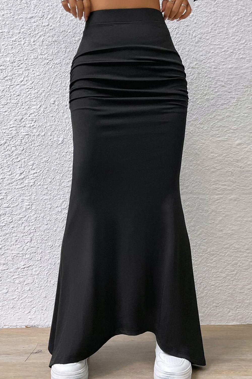 Black Ruched Maxi Trumpet Skirt