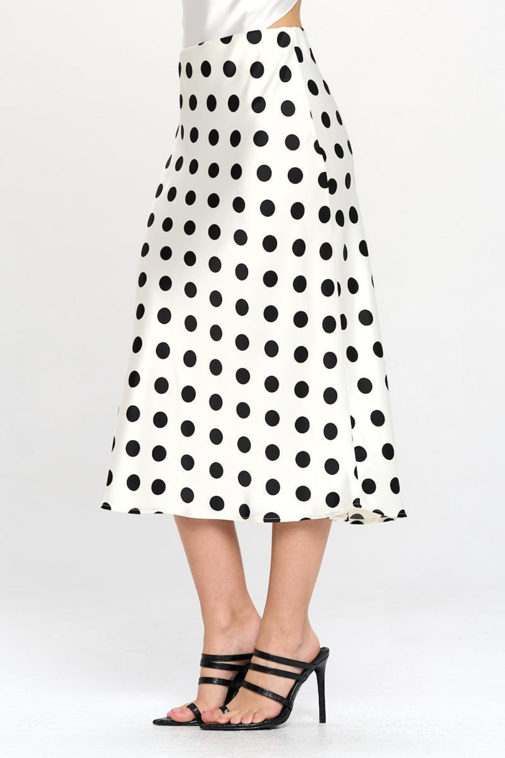 Polka Dot Satin Midi Skirt