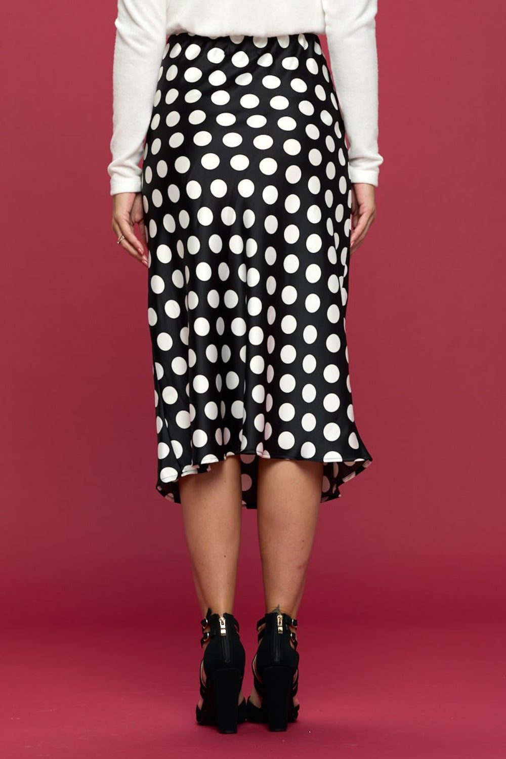 Polka Dot Satin Midi Skirt