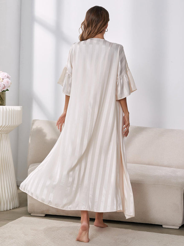 Women's long stripped nightgown set