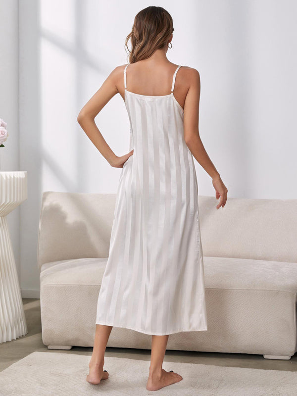 Women's long stripped nightgown set