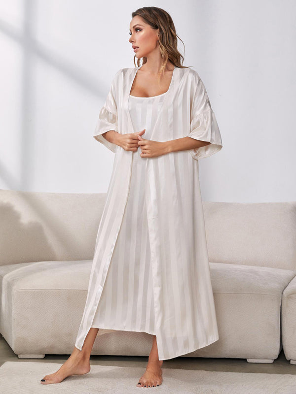 Women's long stripped nightgown set