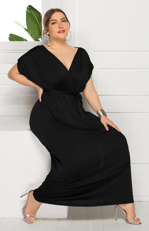 Plus Size Deep V tie knot Dress