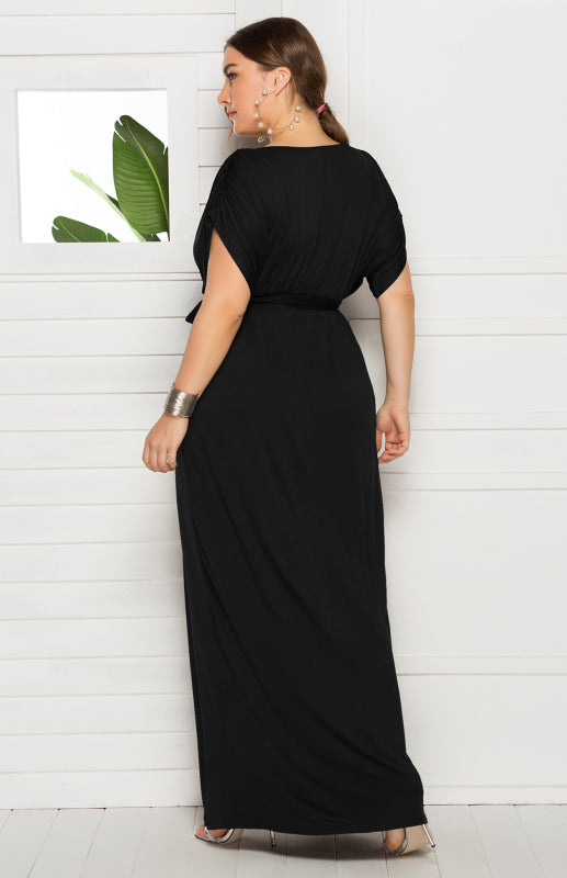 Plus Size Deep V tie knot Dress