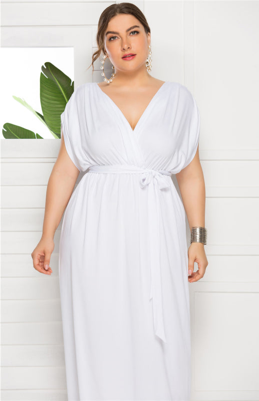 Plus Size Deep V tie knot Dress