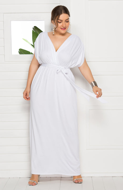 Plus Size Deep V tie knot Dress