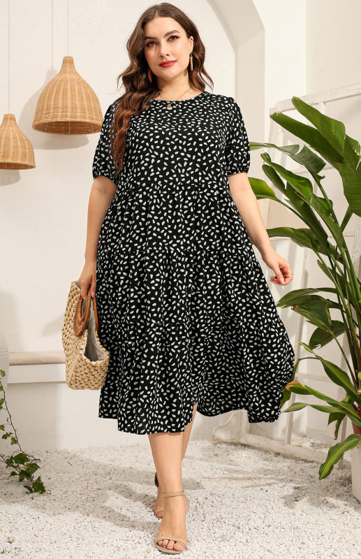 Plus Size Short Sleeve Dotted Dress