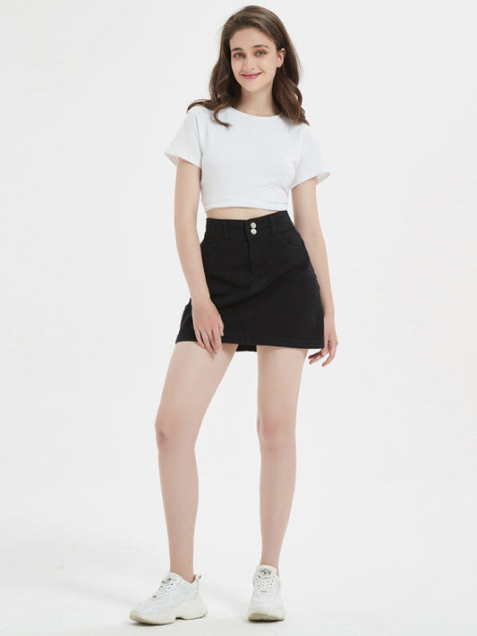 Women's black slim denim skirt