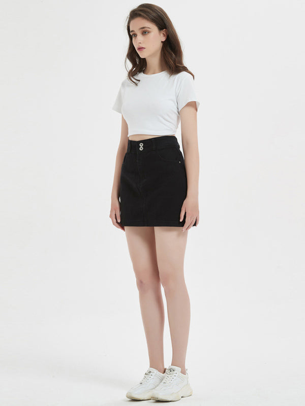 Women's black slim denim skirt