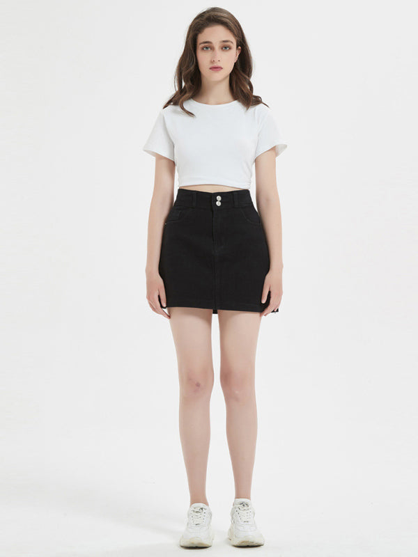 Women's black slim denim skirt