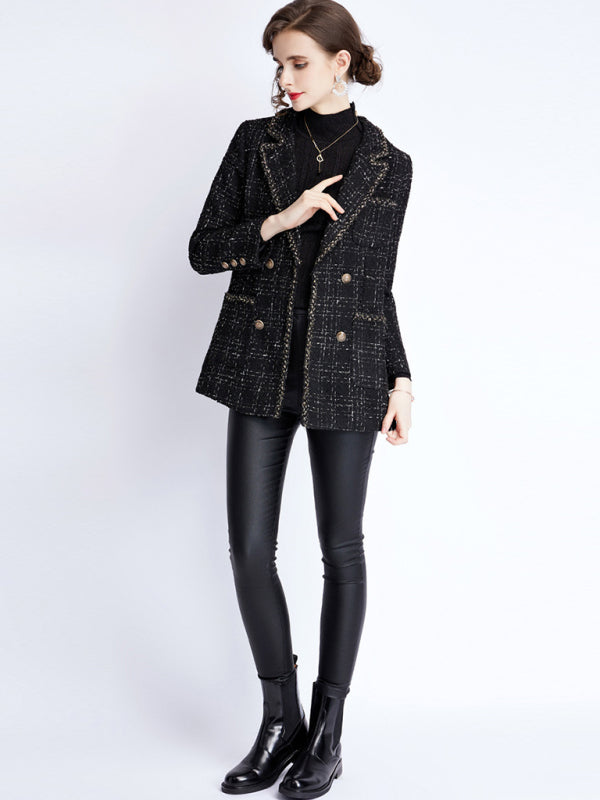 Women's small fragrant long sleeve tweed tartan jacket