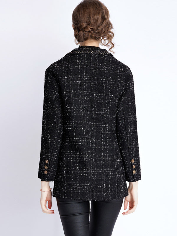 Women's small fragrant long sleeve tweed tartan jacket