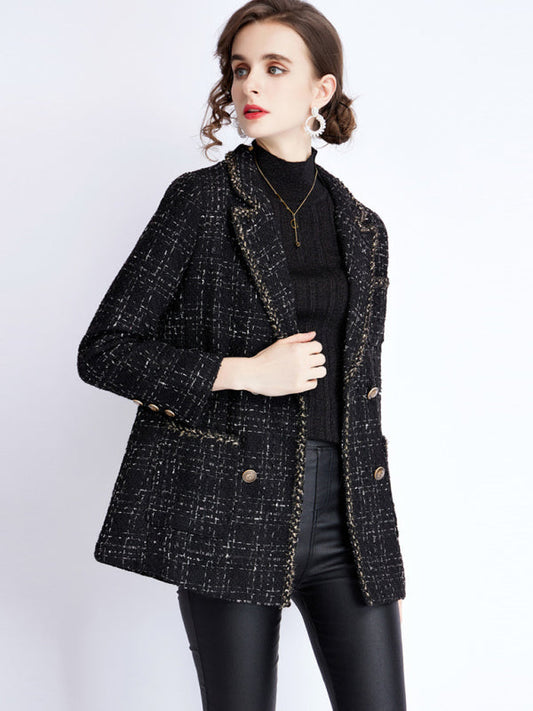 Women's small fragrant long sleeve tweed tartan jacket