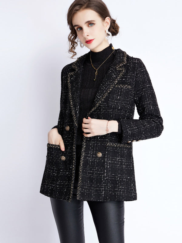 Women's small fragrant long sleeve tweed tartan jacket