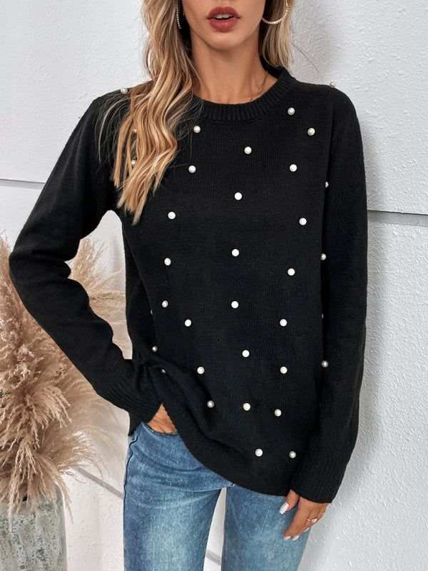 Women's pearl elegant long sleeve sweater