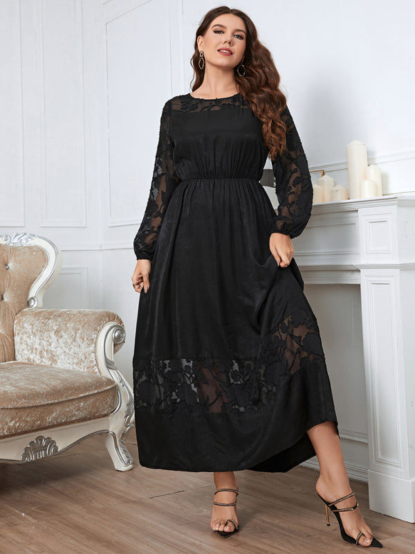 Plus size knee length lace long sleeve dress