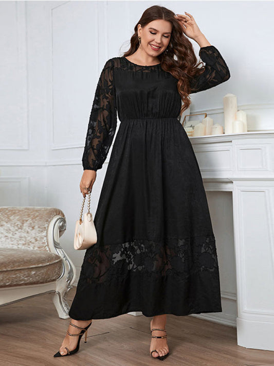 Plus size knee length lace long sleeve dress