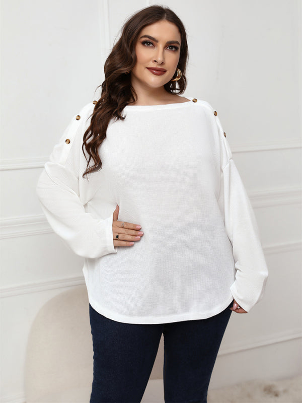 Women's White Plus Size Long Sleeve Top