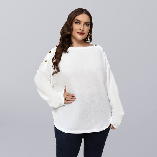 Women's White Plus Size Long Sleeve Top