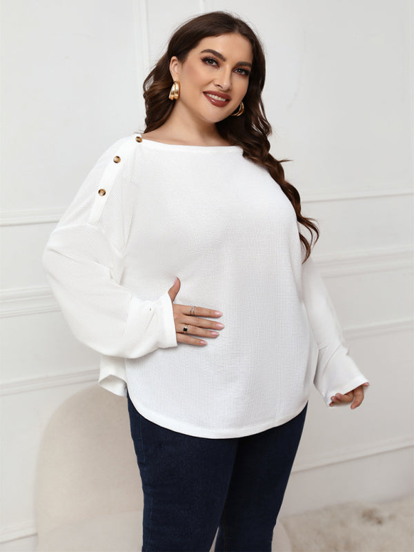 Women's White Plus Size Long Sleeve Top