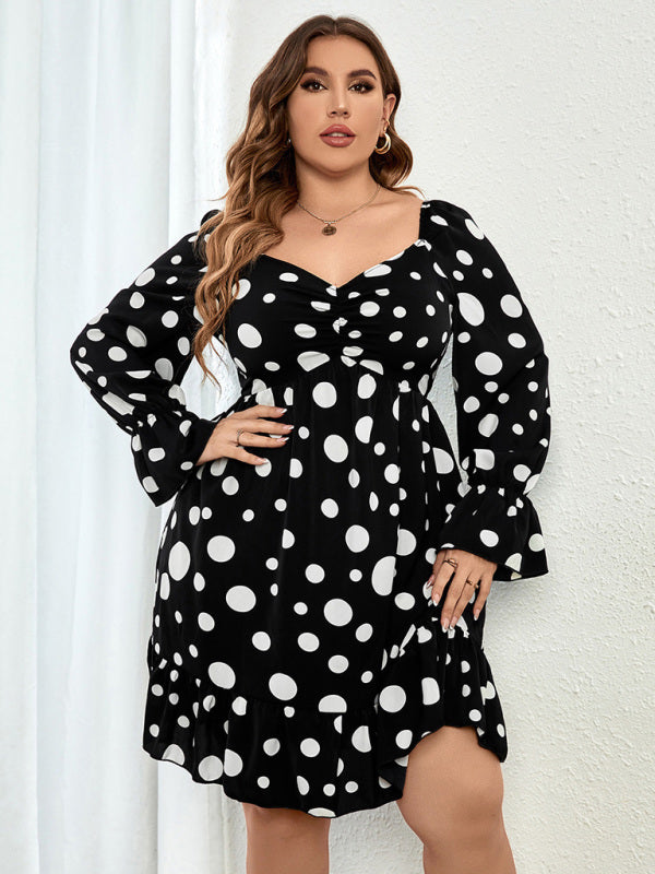 Plus size polka dot casual long sleeves dress