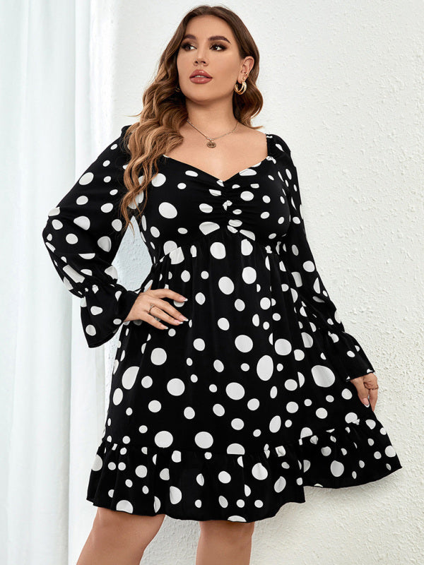 Plus size polka dot casual long sleeves dress