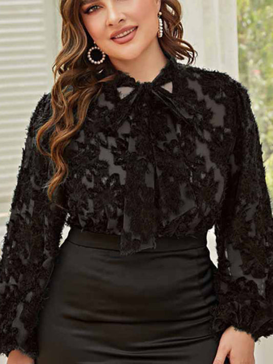 Plus Size Women's Tie Bow Long Sleeve Shirt