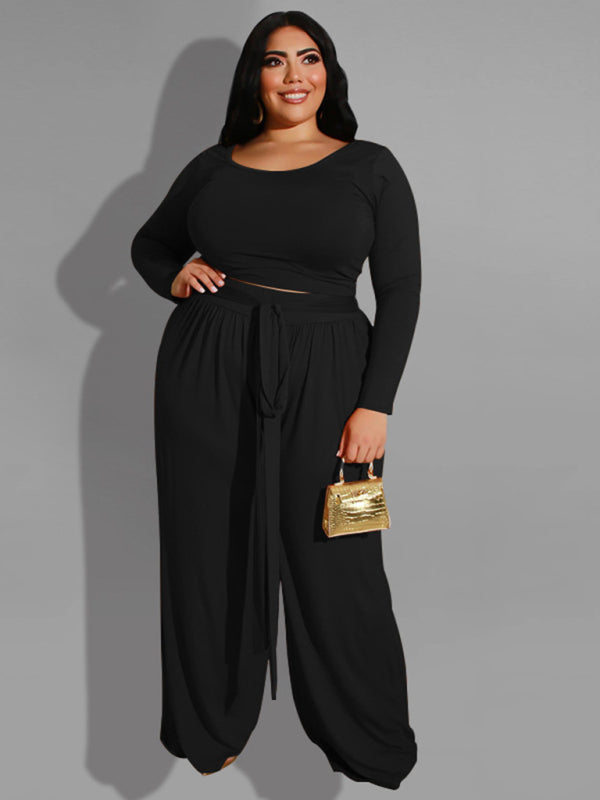 Women's plus size Black knitted casual two-piece set