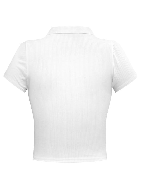 Women's Vintage Short Sleeve White Cropped Polo