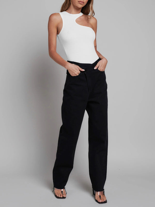 knitted ribbed sleeveless hollow all-match jumpsuit