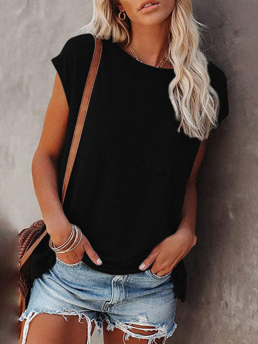 Black basic Short Sleeves Top