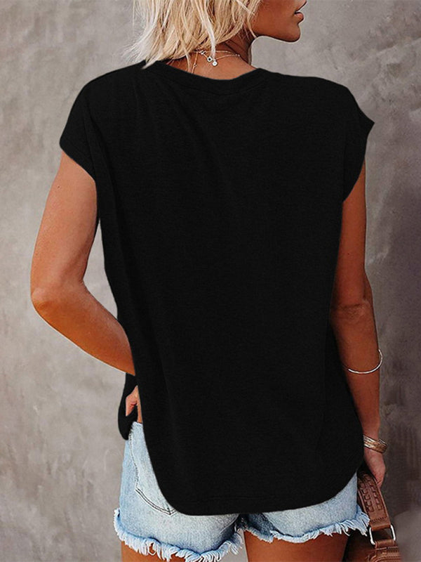 Black basic Short Sleeves Top