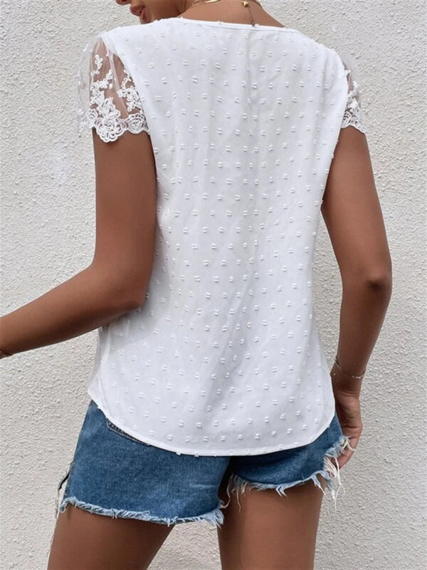 V-Neck Panel Lace Trim Shirt