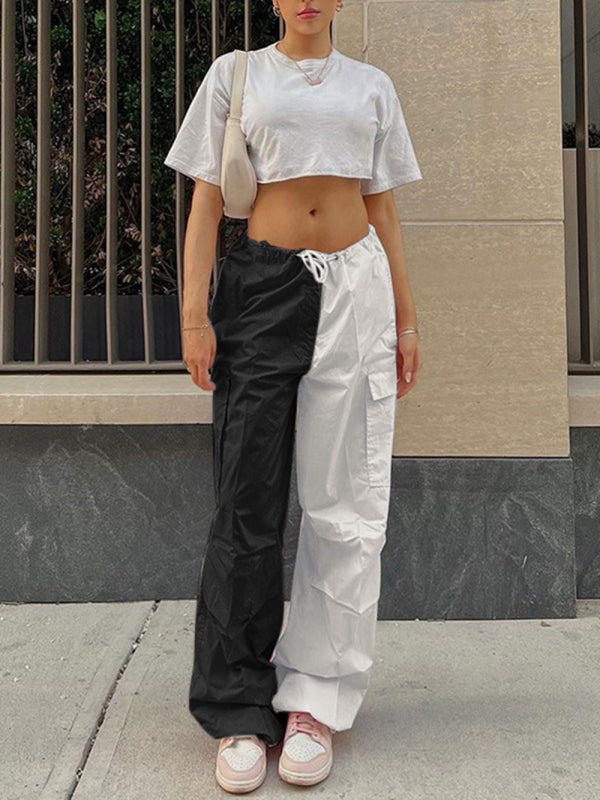 High Waist Straight Wide Leg Loose Tether Cargo Pants