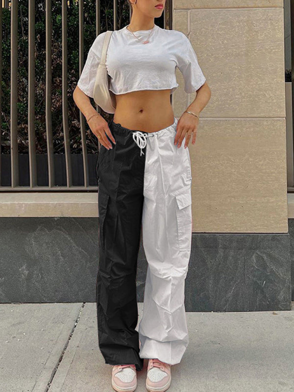 High Waist Straight Wide Leg Loose Tether Cargo Pants